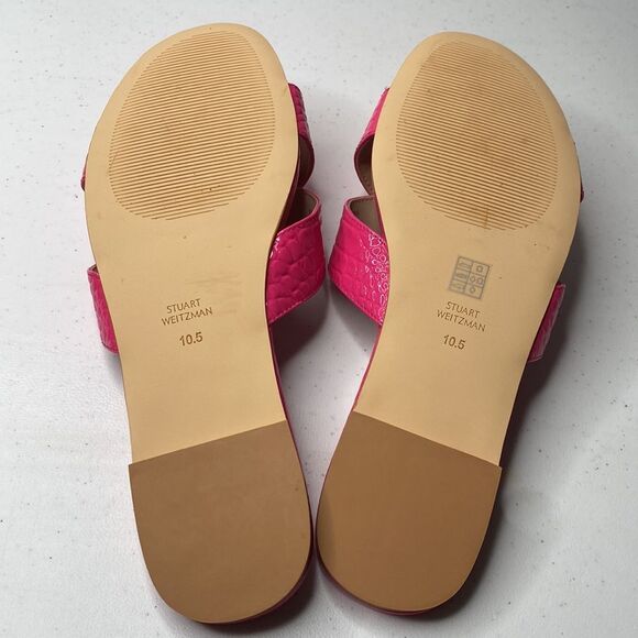 Stuart Weitzman Roza Flat Slide Sandal Pink Croc Embossed Leather 10.5 - Picture 7 of 13